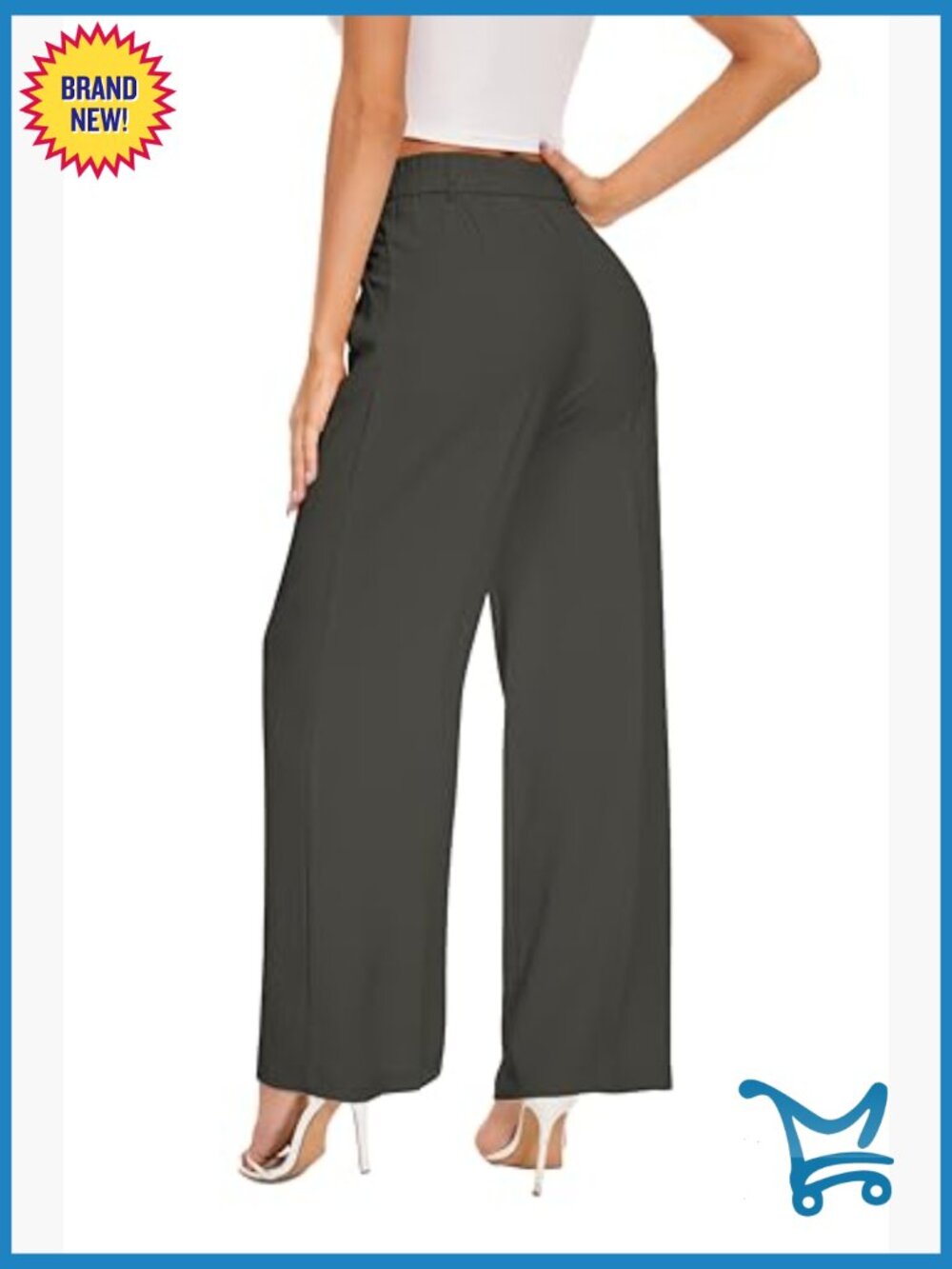 Women Wide Leg High Waist Pleated Front Trousers Work Casual Pants Elastic Back - Picture 5 of 6